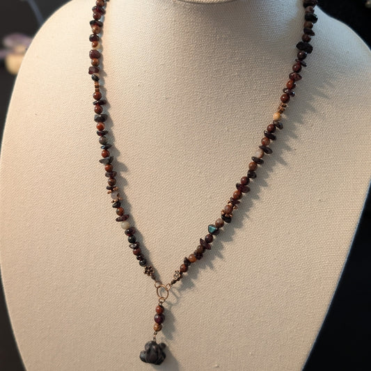 ✨Poppy✨| Poppy Jasper & Garnet Necklace with Hematite Frog Pendant