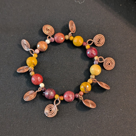 ✨The Spirift Rings✨| Mookaite Jasper & Wood Spiral Bracelet Set