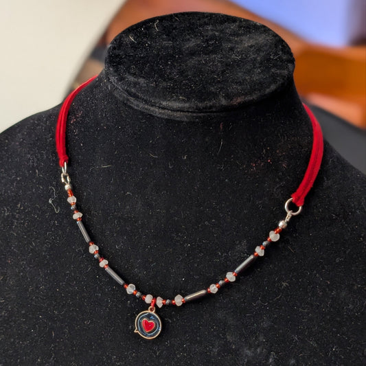 ✨Gothic Candy✨| Black Obsidian & Pink Quartz Choker with Heart Pendant
