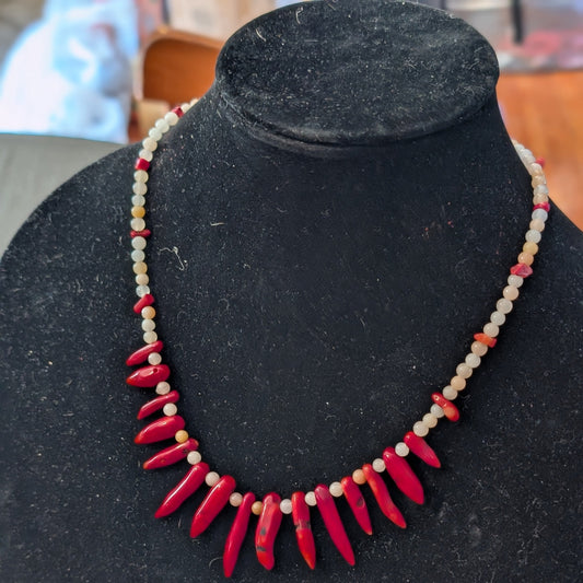 ✨Corallure✨| Red Coral & Pink Aventurine Spike Fan Necklace