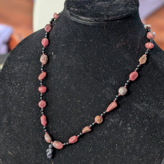 ✨Wombkissed✨| Rhodonite, Onyx, & Garnet Necklace with Blue Goldstone Venus Pendant