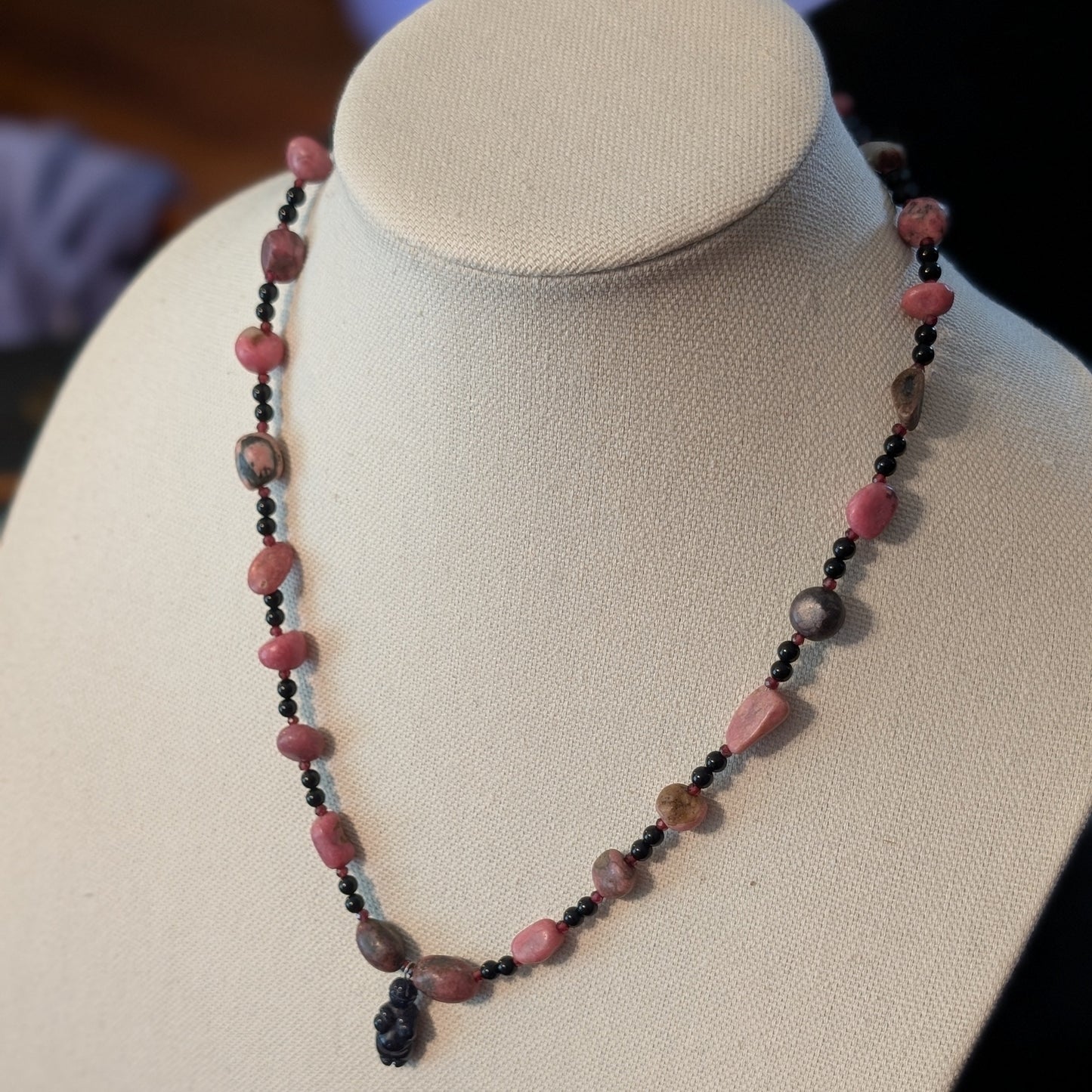 ✨Wombkissed✨| Rhodonite, Onyx, & Garnet Necklace with Blue Goldstone Venus Pendant