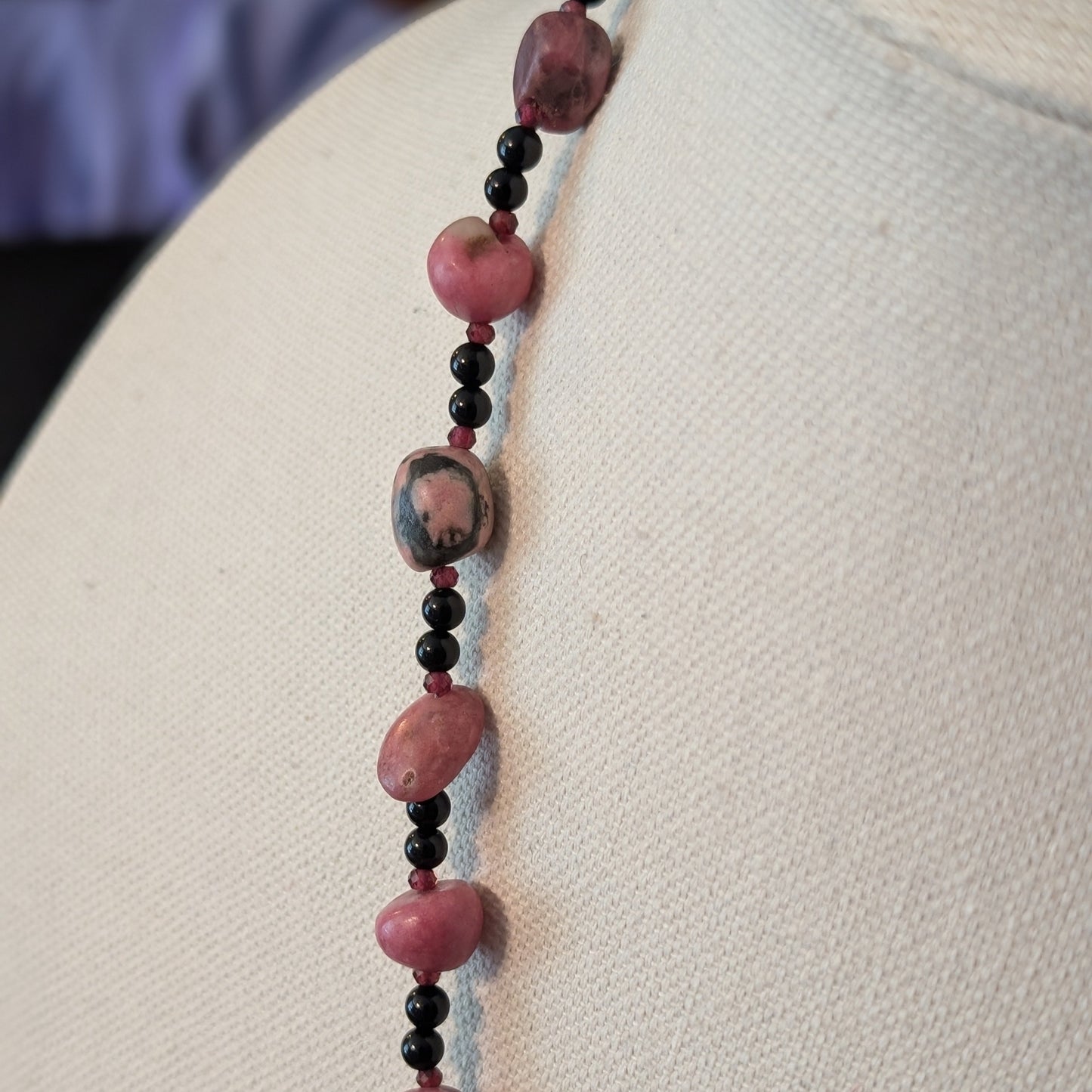 ✨Wombkissed✨| Rhodonite, Onyx, & Garnet Necklace with Blue Goldstone Venus Pendant