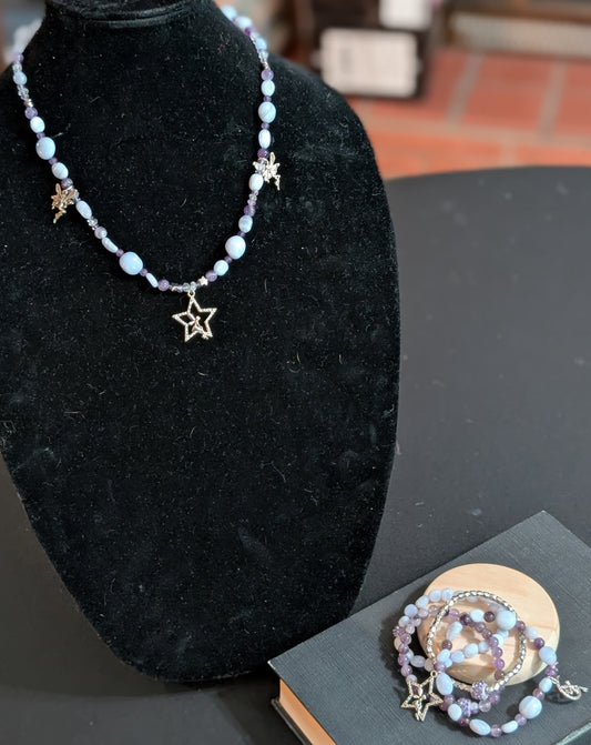 ✨Fairyfall Sky✨| Fairy Convertible Jewelry Set with Blue Lace Agate, Amethyst, & Aquamarine