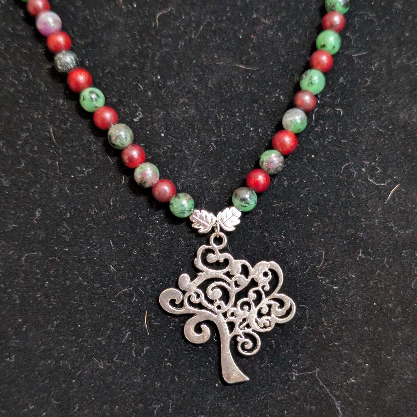 ✨Twirlitwig Den✨| Ruby Zoisite & Wood Necklace with Silver Tree Pendant
