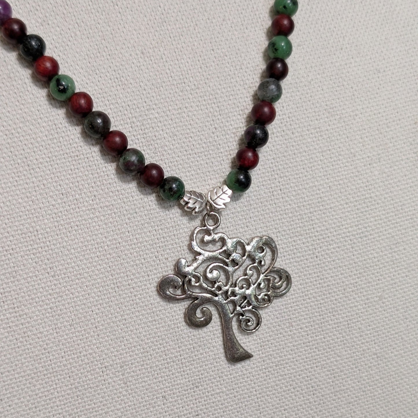 ✨Twirlitwig Den✨| Ruby Zoisite & Wood Necklace with Silver Tree Pendant