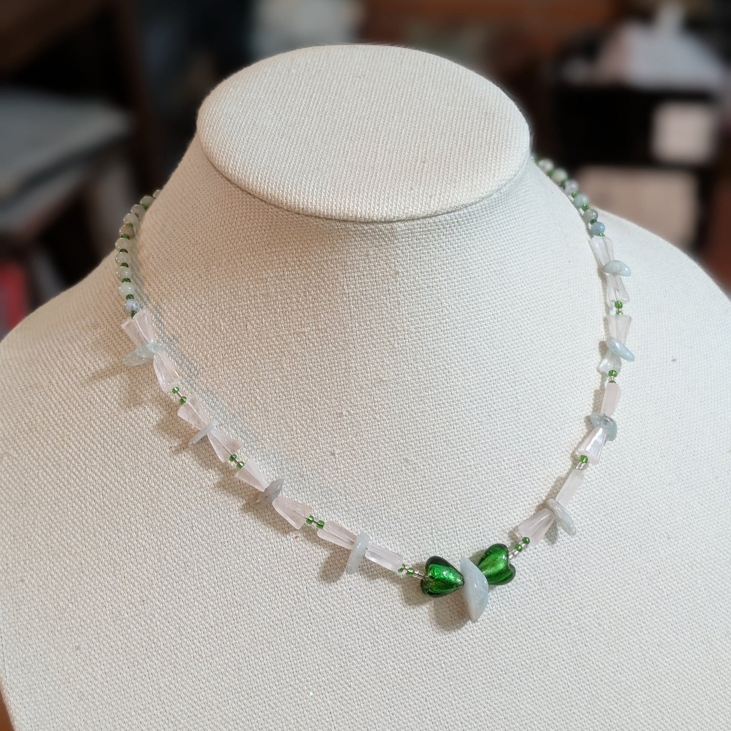 ✨Flutterheart✨| Fairy Butterfly Necklace – Rose Quartz, Aquamarine & Green Glass Wings