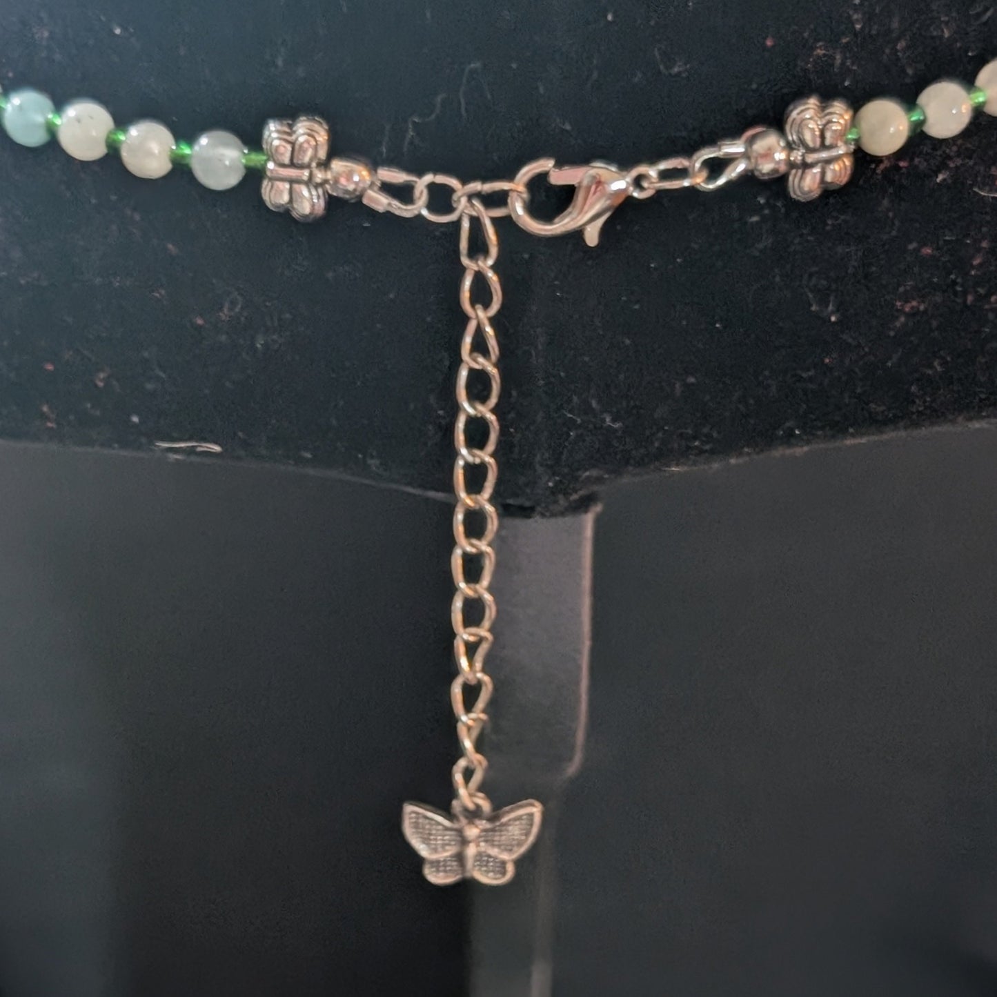 ✨Flutterheart✨| Fairy Butterfly Necklace – Rose Quartz, Aquamarine & Green Glass Wings