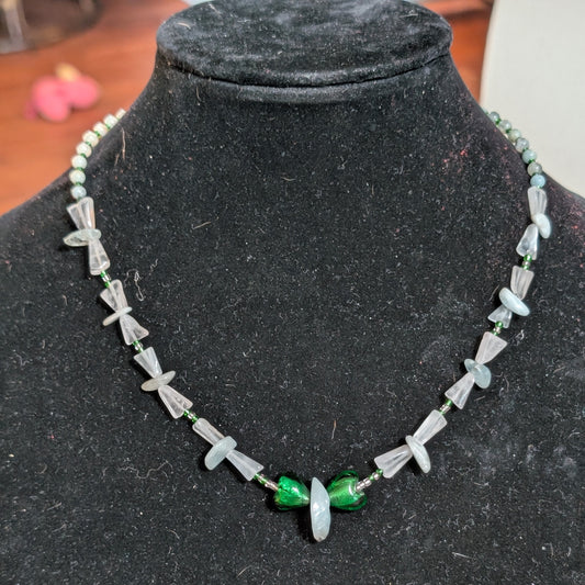 ✨Flutterheart✨| Butterfly Fairy Necklace – Rose Quartz, Aquamarine & Green Glass Wings