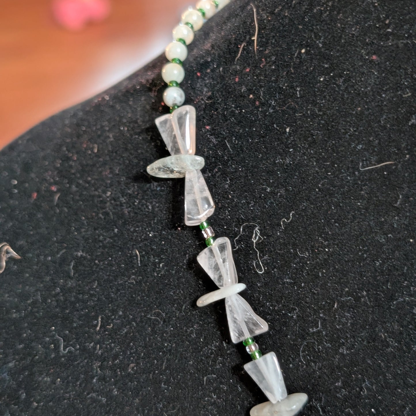 ✨Flutterheart✨| Fairy Butterfly Necklace – Rose Quartz, Aquamarine & Green Glass Wings