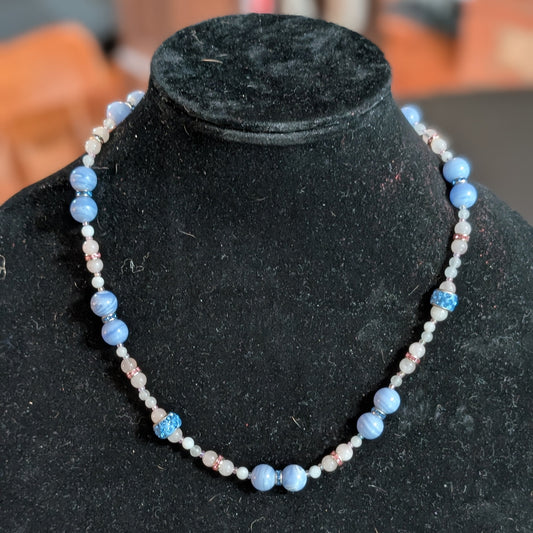 ✨Dawnlight✨| Blue Lace Agate, Rose Quartz & Jade Necklace