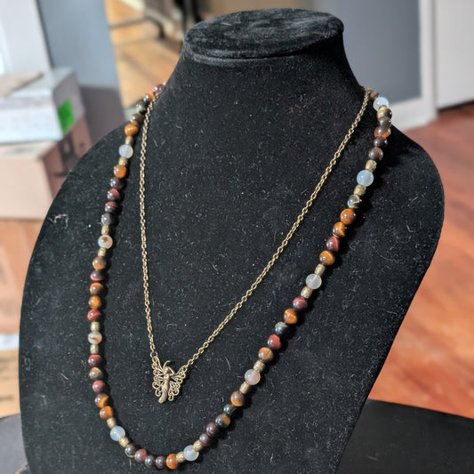 ✨Willowshade✨| Fairy Necklace – Red & Gold Tiger’s Eye with Botswana Agate