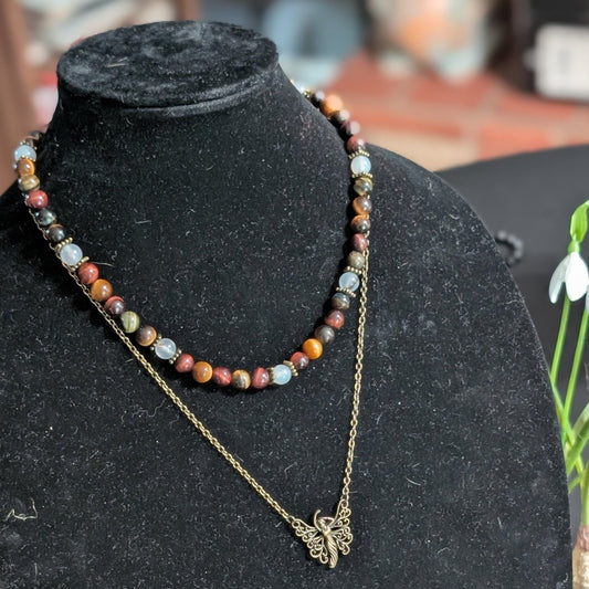 ✨Duskmire✨| Tiger's Eye & Botswana Agate Layered Fairy Necklace