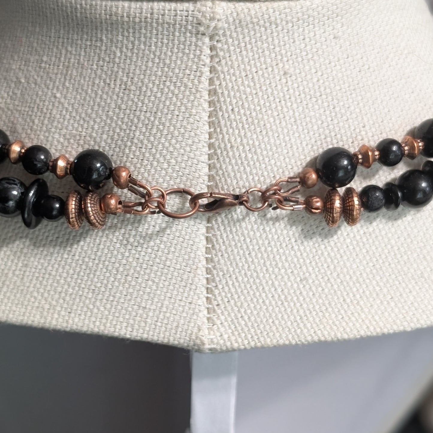 ✨Black Atlas✨| Black Tourmaline Double-Stranded Globe Necklace with Copper Accents