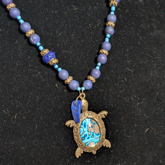 ✨Tidechaser✨| Deep Blue Lapis Lazuli Necklace with Turtle Pendant