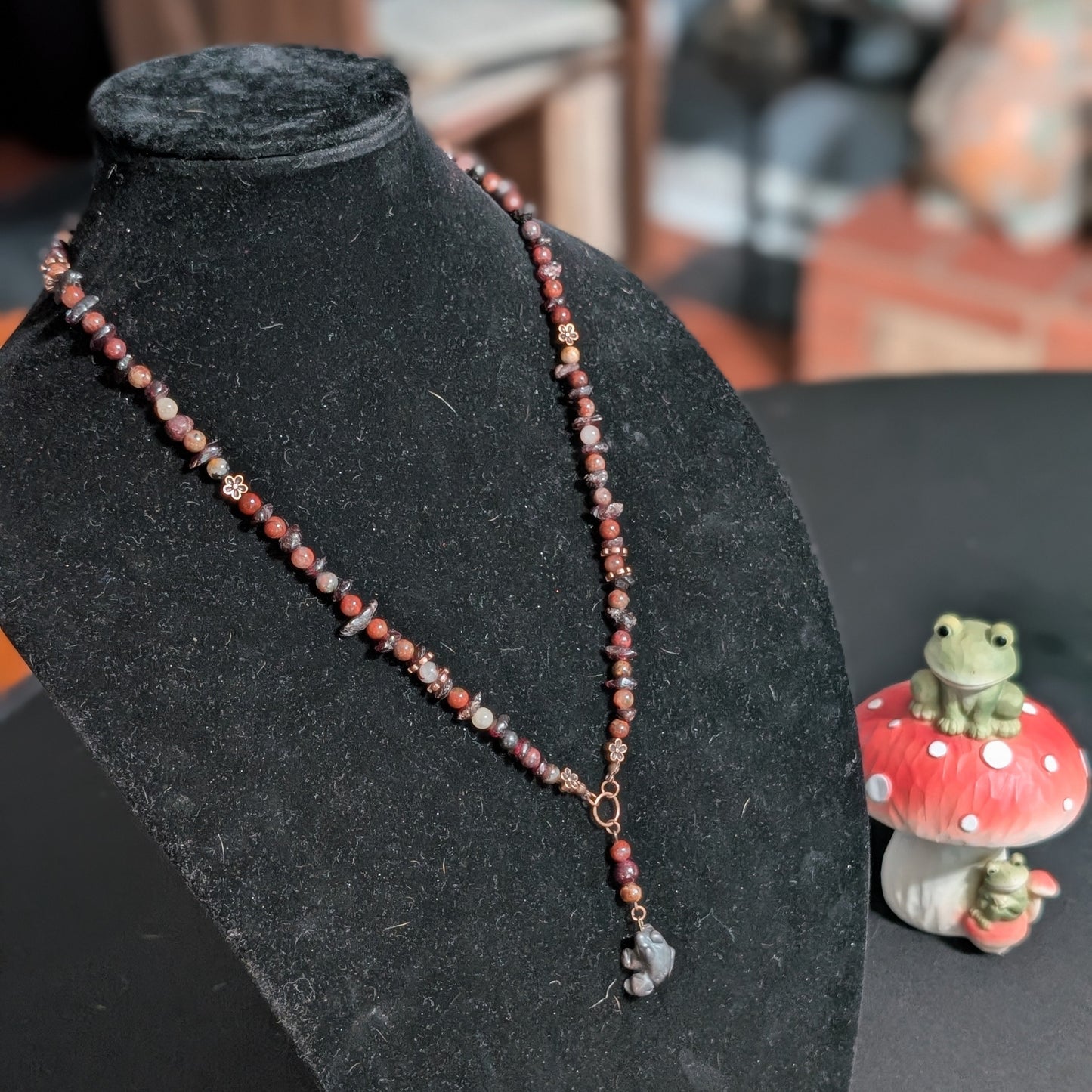✨Poppy✨| Poppy Jasper & Garnet Necklace with Hematite Frog Pendant