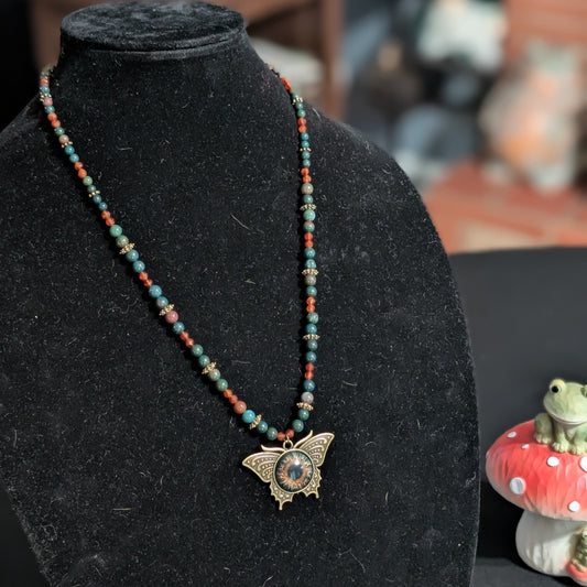 ✨Watcherwing✨| Bloodstone & Hessonite Garnet Butterfly Eye Necklace