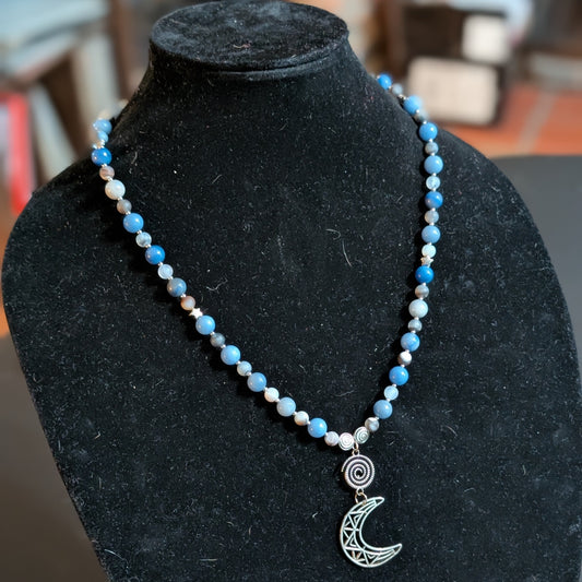 ✨Quiet Constellation✨| Blue Aventurine & Gray Agate Celestial Spiral Necklace