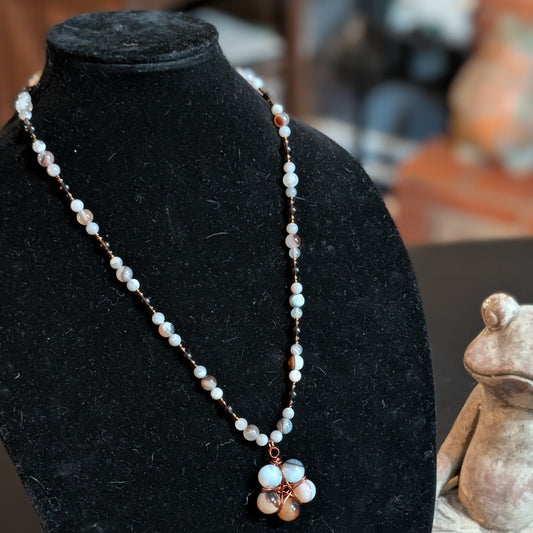 ✨Gloamroot✨| Botswana Agate & Smoky Quartz Necklace with Hidden Pentagram Pendant