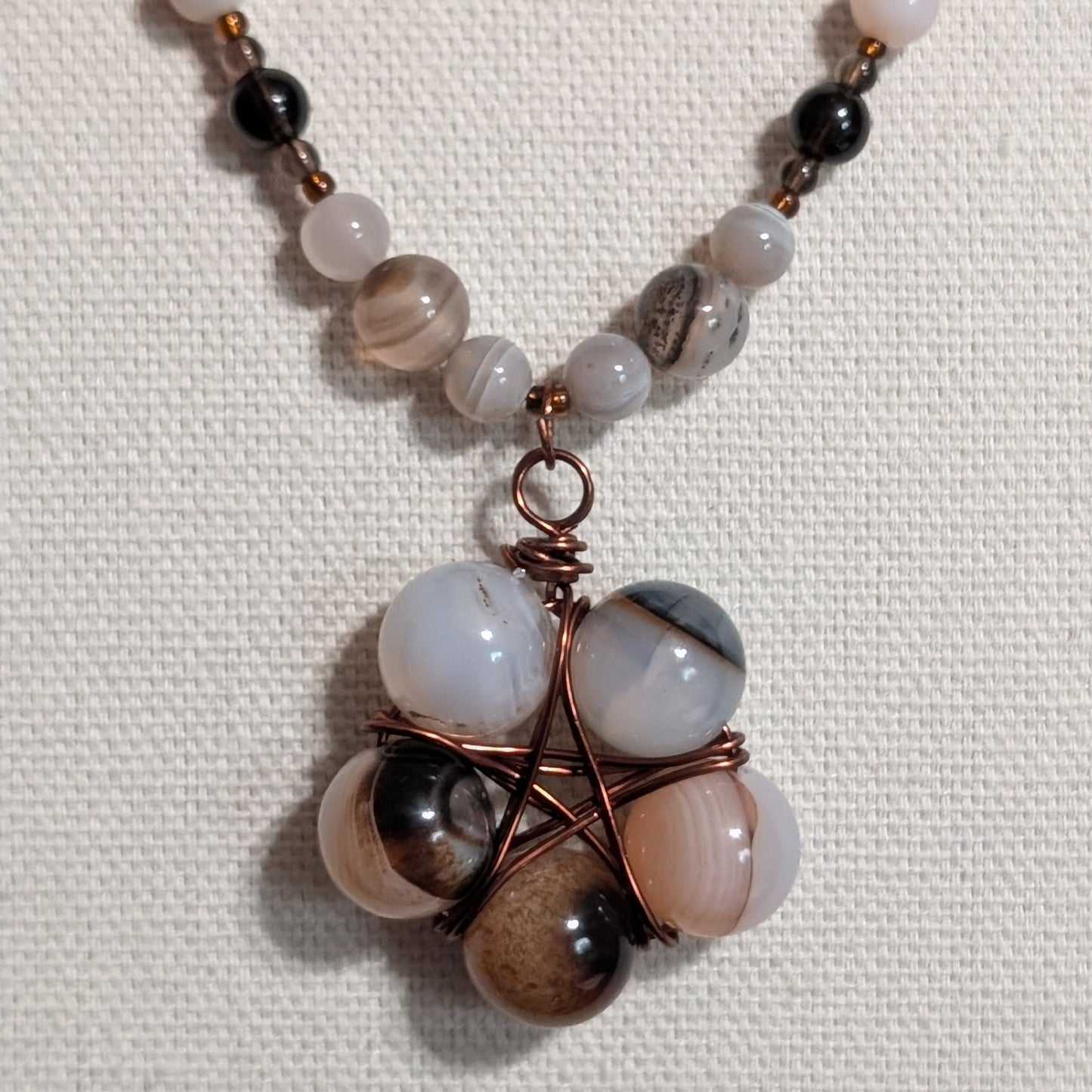 ✨Gloamroot✨| Botswana Agate & Smoky Quartz Necklace with Hidden Pentagram Pendant