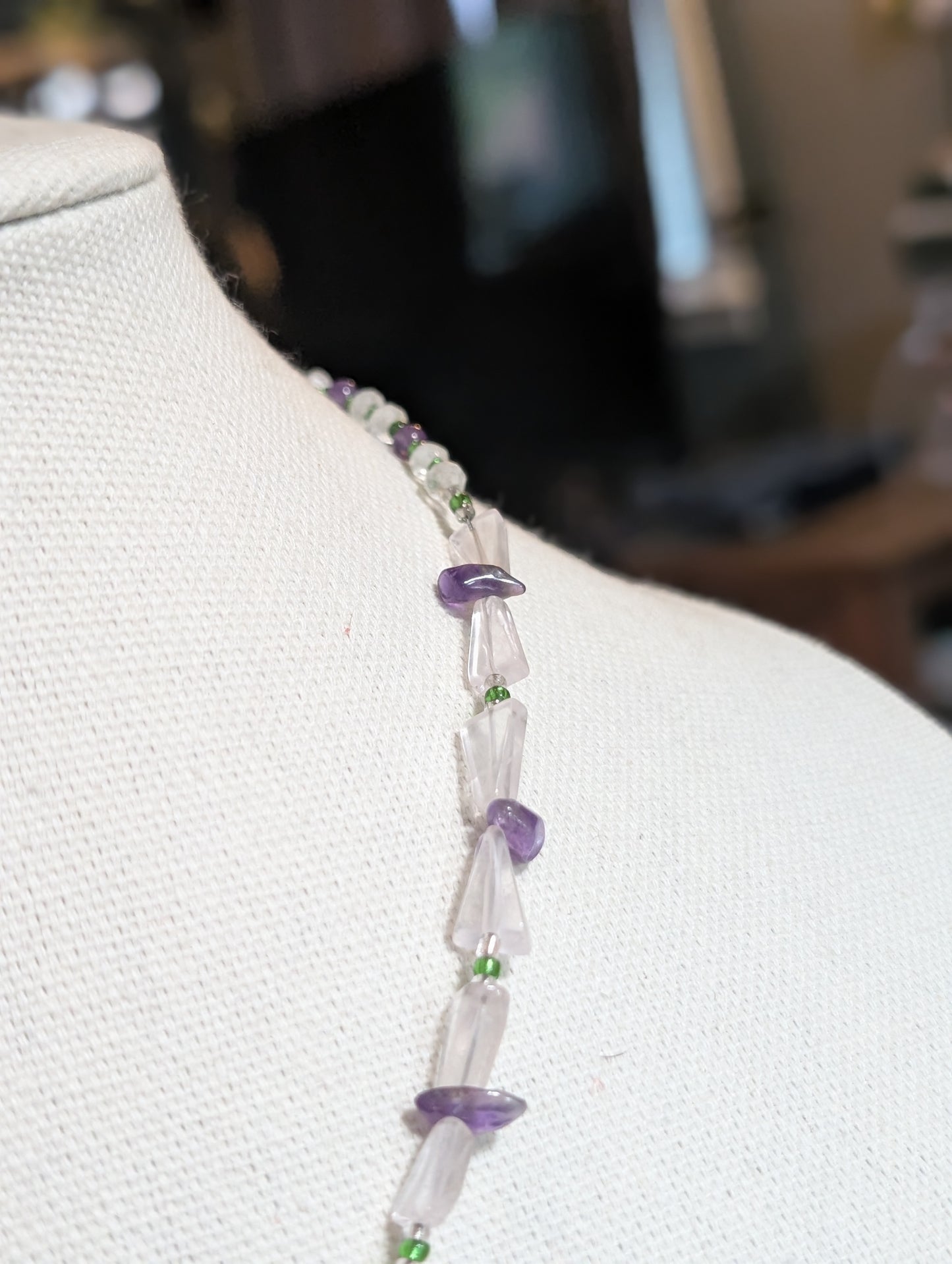 ✨Whisperwings✨| Amethyst & Rose Quartz Butterfly Fairy Necklace with Green Glass Wings