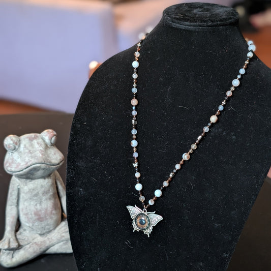 ✨Birchsight✨| Natural & Brown Agate Necklace with Butterfly Eye Pendant