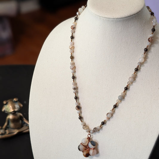 ✨Gloamroot✨| Botswana Agate & Smoky Quartz Necklace with Hidden Pentagram Pendant