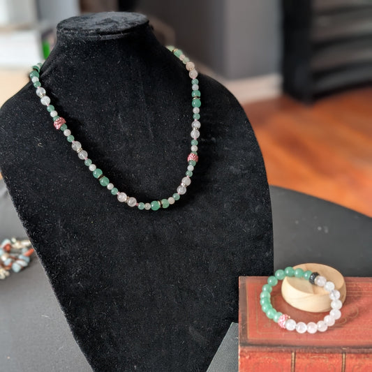 ✨Glyndael✨| Rose Quartz, Green Aventurine, & Green Jade Necklace & Bracelet Set