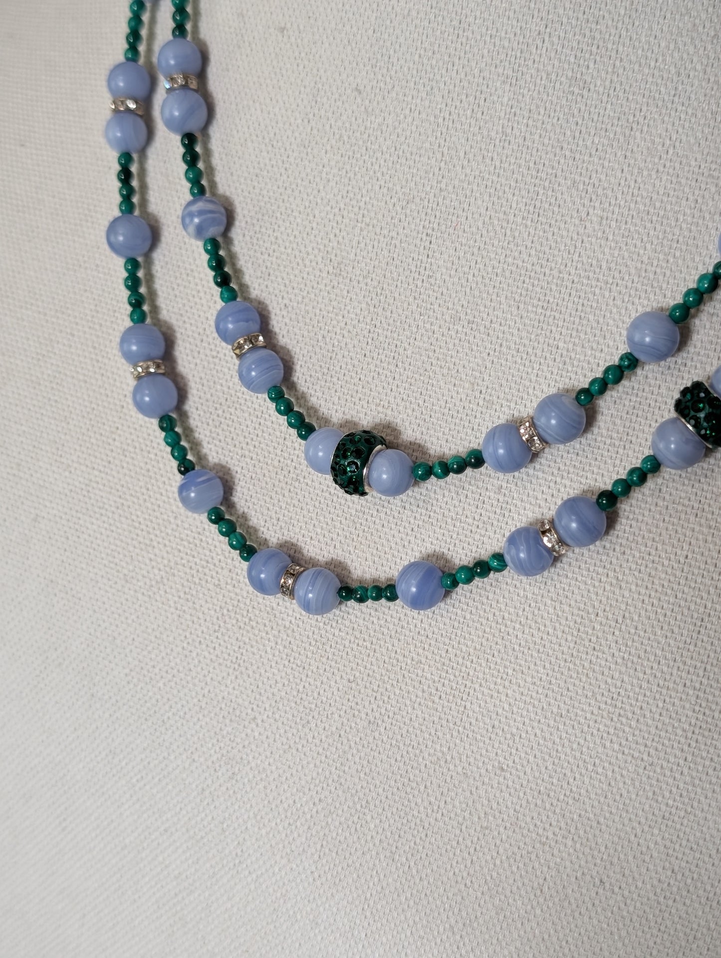 ✨Windsong Hollow✨| Malachite & Blue Lace Agate Double-Stranded Necklace & Bracelet Set
