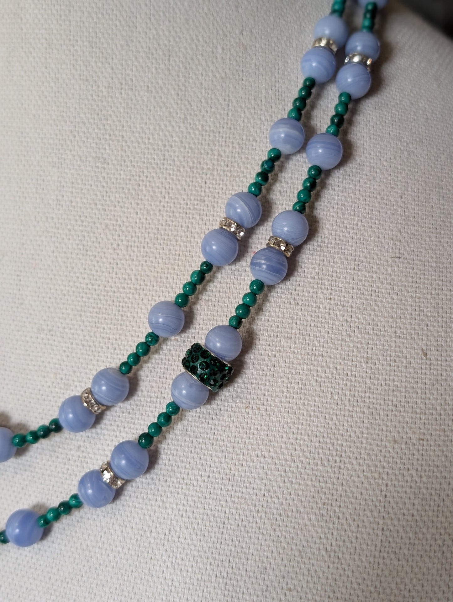 ✨Windsong Hollow✨| Malachite & Blue Lace Agate Double-Stranded Necklace & Bracelet Set