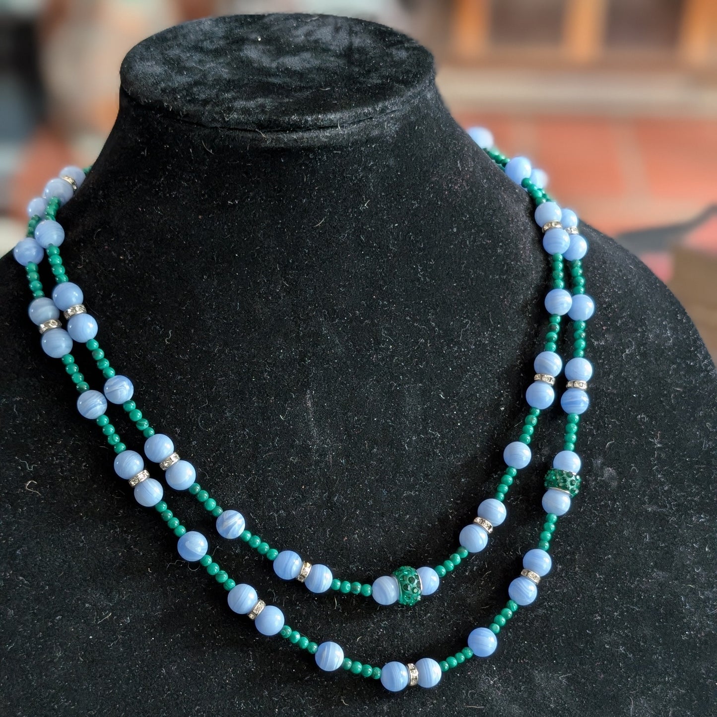 ✨Windsong Hollow✨| Malachite & Blue Lace Agate Double-Stranded Necklace & Bracelet Set
