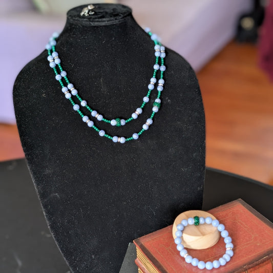 ✨Windsong Hollow✨| Malachite & Blue Lace Agate Double-Stranded Necklace & Bracelet Set