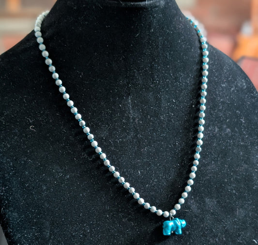 ✨Turqletusk✨| Howlite Necklace with Turquenite Rhino Pendant