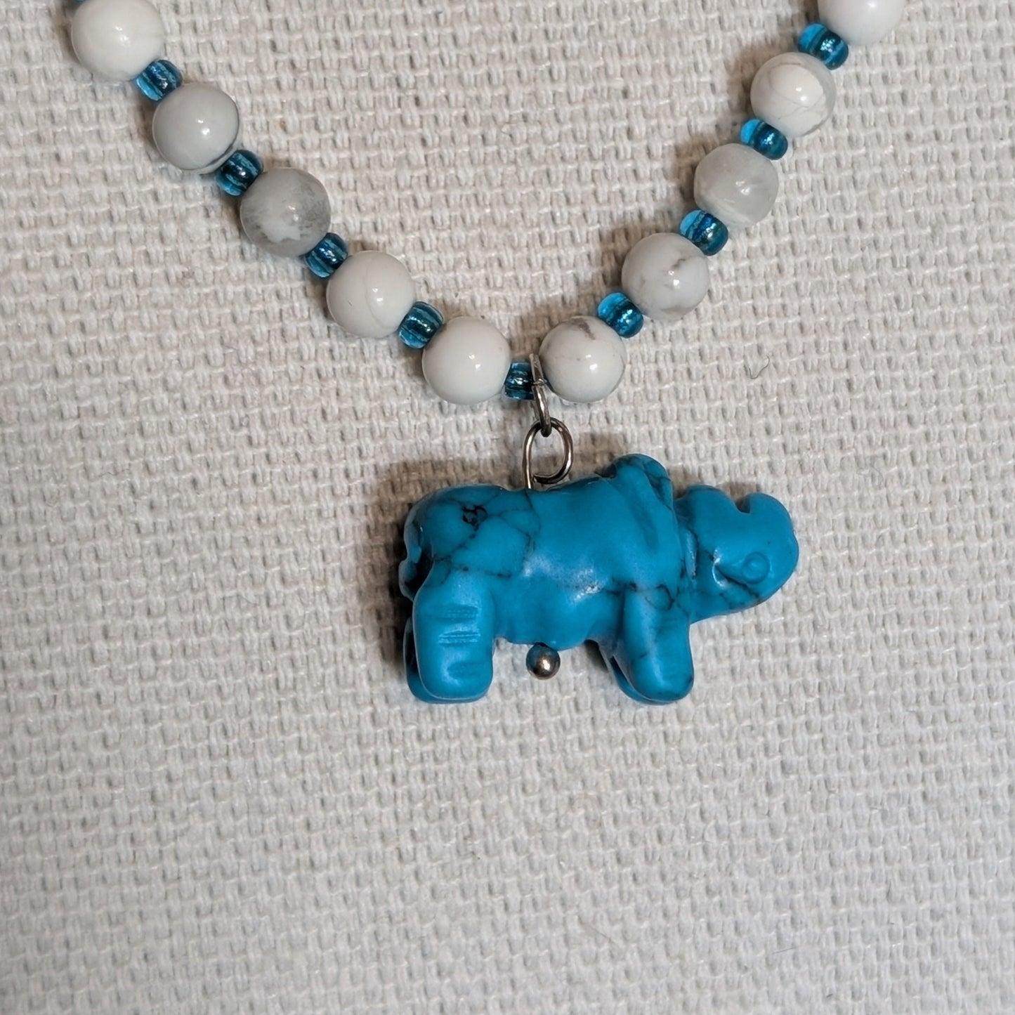✨Turqletusk✨| Howlite Necklace with Turquenite Rhino Pendant
