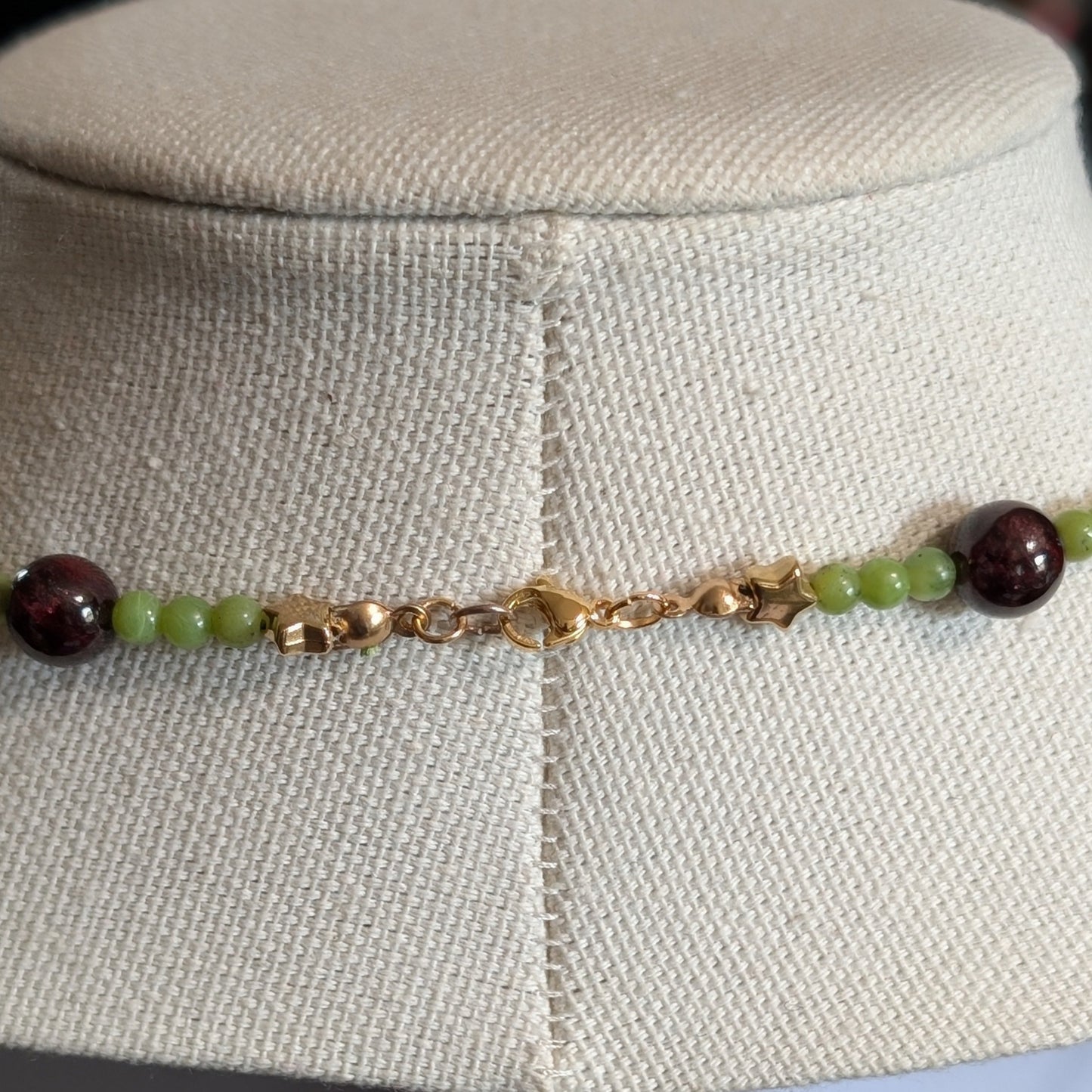 ✨Feliris✨| Garnet & Nephrite Jade Necklace with Cat Charm