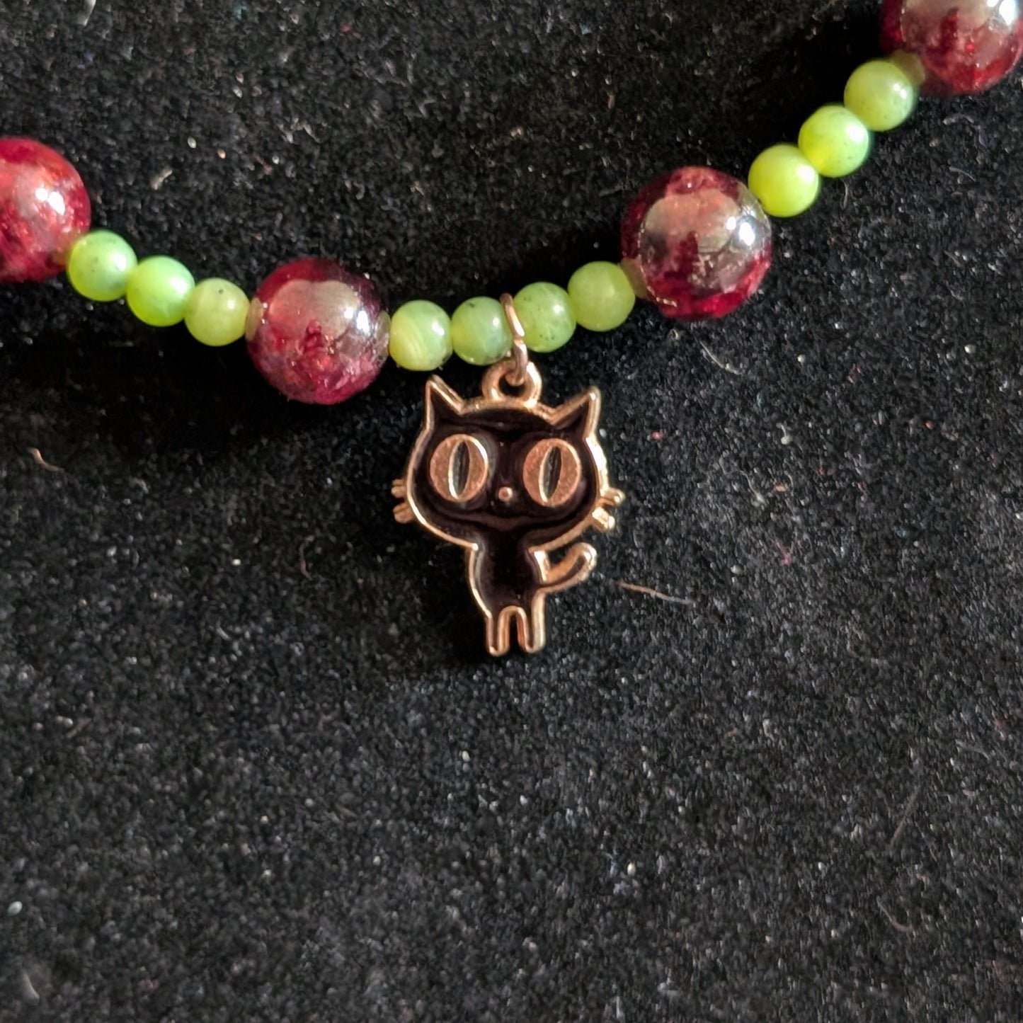 ✨Feliris✨| Garnet & Nephrite Jade Necklace with Cat Charm