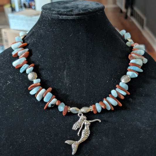 ✨Siren’s Crest✨| Aquamarine & Goldstone Mermaid Statement Necklace