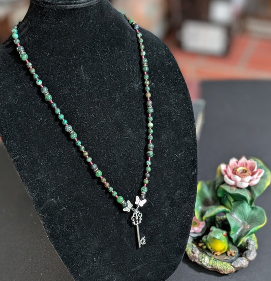 ✨Winglock Flight✨| Ruby Zoisite & Turquoise Butterfly Key Necklace with Pink Accents