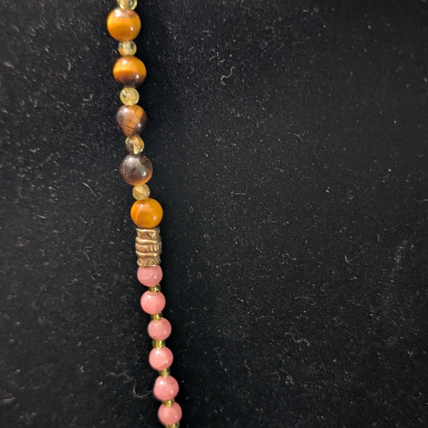 ✨Talonrose✨| Rhodochrosite, Tiger’s Eye & Peridot Necklace with Unakite Owl Pendant