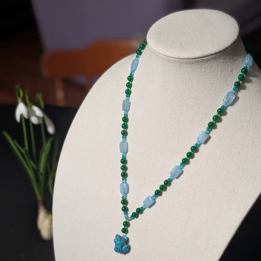 ✨Lilydrop✨| Aquamarine & Green Jade Necklace with Turquenite Frog Pendant