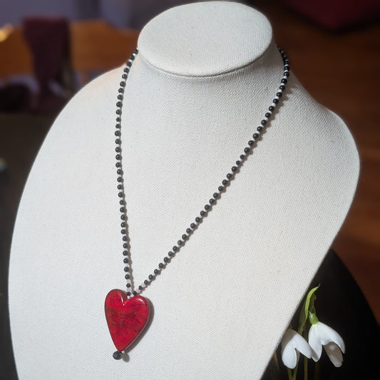 ✨Electric Heartifact✨| Onyx Necklace with Red Heart Pendant