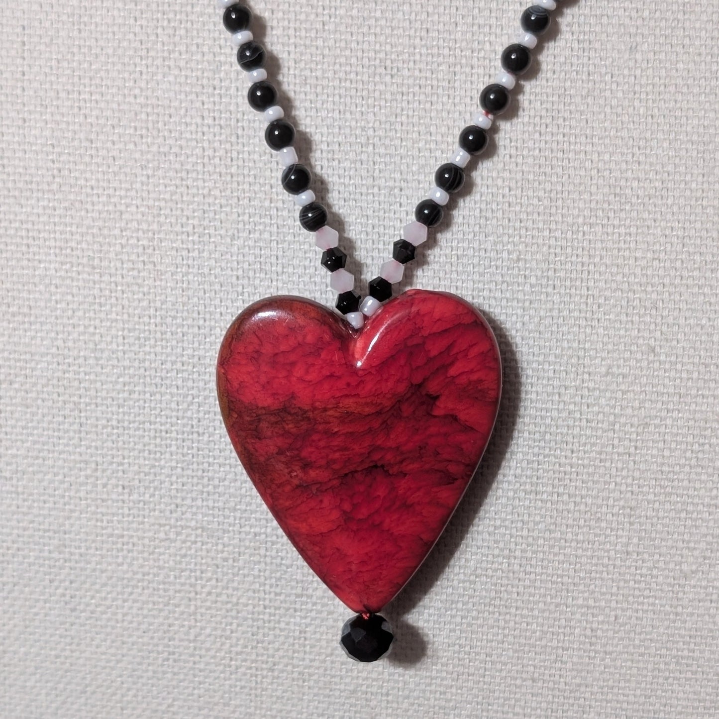 ✨Electric Heartifact✨| Onyx Necklace with Red Heart Pendant