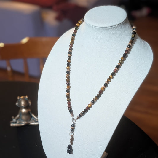 ✨Scampwood✨| Tri-color Tiger's Eye Necklace with Blue Goldstone Monkey Pendant