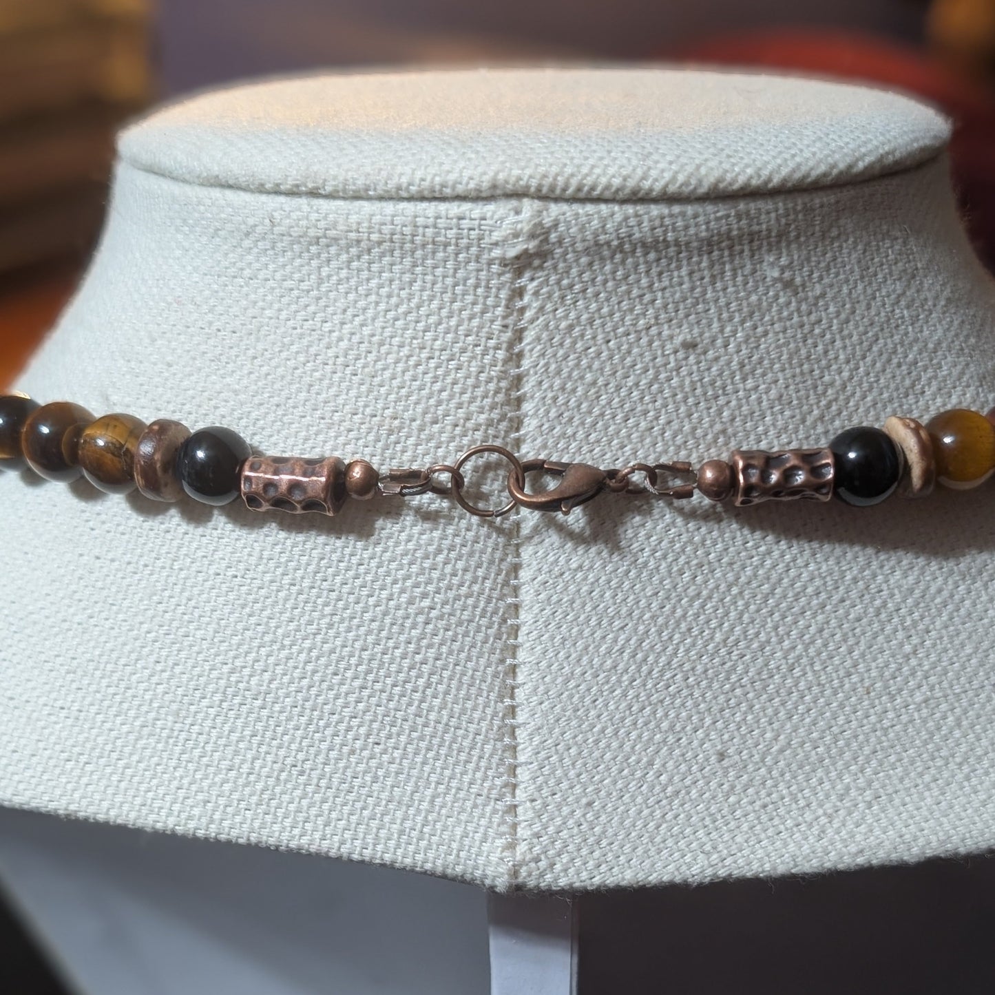 ✨Scampwood✨| Tri-color Tiger's Eye Necklace with Blue Goldstone Monkey Pendant