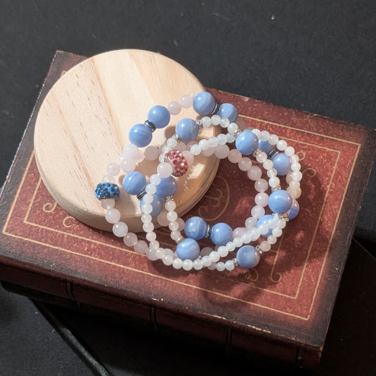 ✨Morningsky✨| Blue Lace Agate, Rose Quartz & Jade Bracelet Set