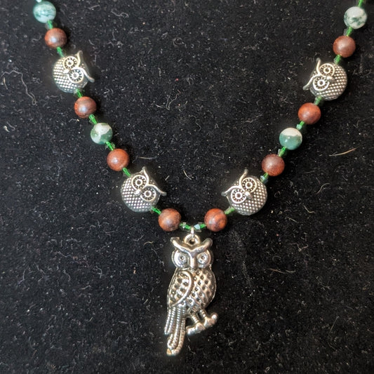✨Parliamentree Recess✨| Tree Agate & Wood Owl Necklace