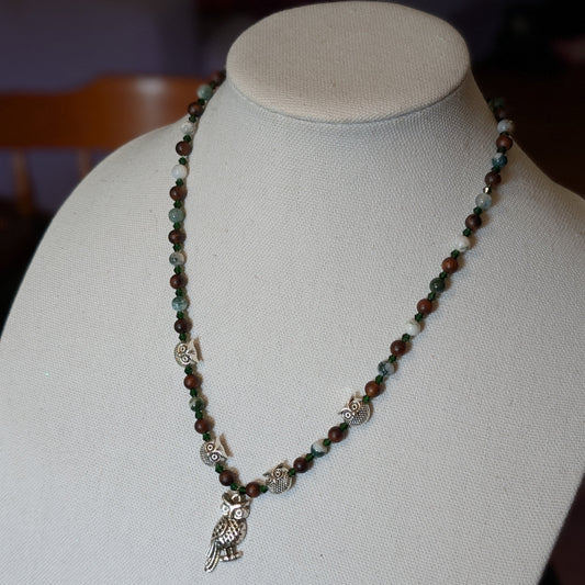 ✨Parliamentree Recess✨| Tree Agate & Wood Owl Necklace