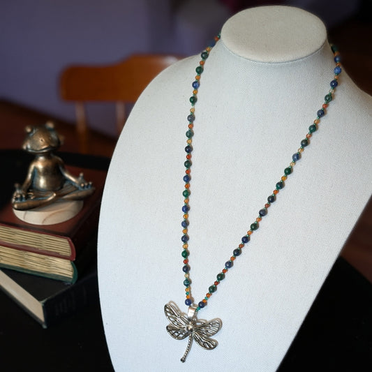 ✨Gemflit✨| Azurite Lapis & Carnelian Dragonfly Necklace