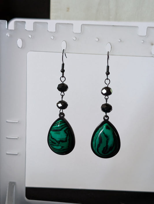 ✨Malachant✨| Malachite & Black Glass Drop Earrings