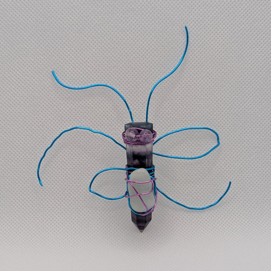 ✨Pluckward✨| Fluorite Hanging Fairy with Amethyst Eyes & Amazonite Shield